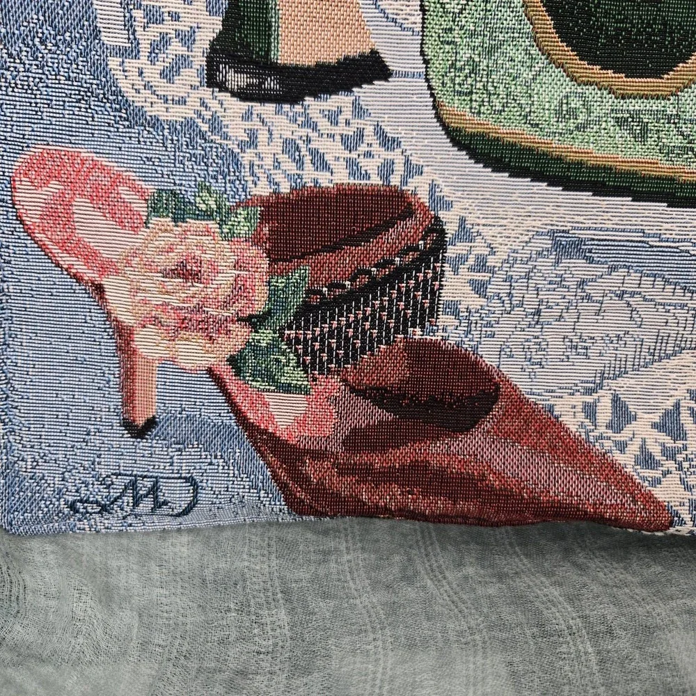 Victorian Themed Wall Hanging Tapestry Girlie Shoes Boots Rod & Ribbon 17